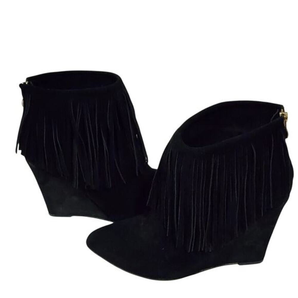Chinese Laundry Arctic Fringed Ankle Boots Wedges black Suede women's size 10
